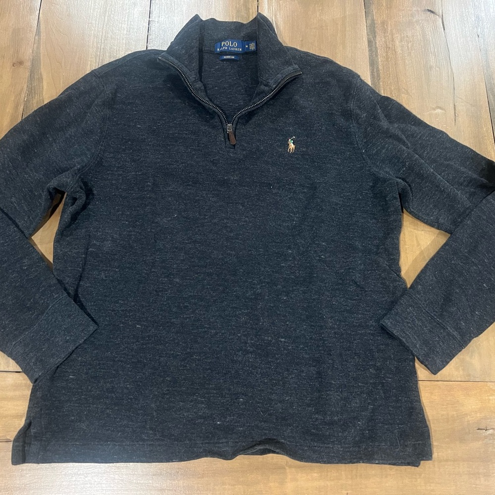 Polo Ralph Lauren Men’s Estate Rib Quarter Zip, Size Medium, Charcoal Heather